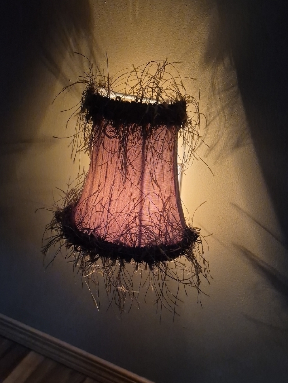 BELL SHAPED Neutral Colored Night Light with Textured Wispy Trim